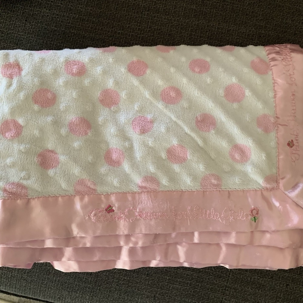 Carters Just One Year Thank Heaven for Little Girls Baby Blanket Pink Minky Dot